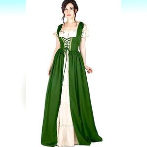 Boho Set Renaissance Madrigal Medieval Irish Costume Chemise and Over Dress